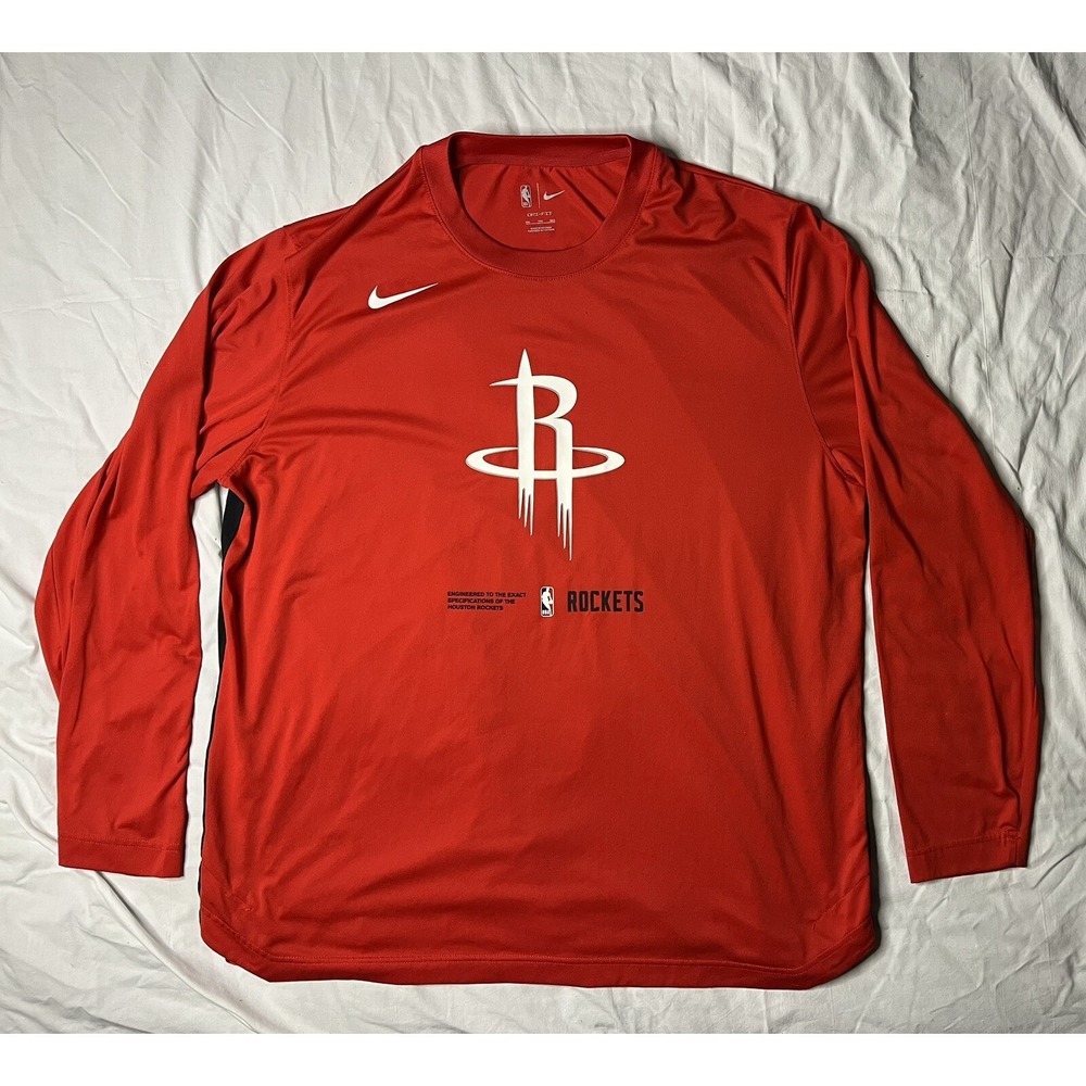 Nike Dri Fit Houston Rockets T Shirt Men's 2XL Red Long Sleeve NBA DN8126-657